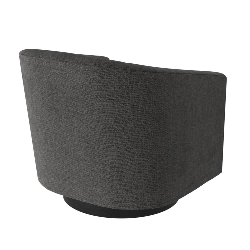 Donovan Charcoal Wood and Faux Leather Swivel Barrel Chair