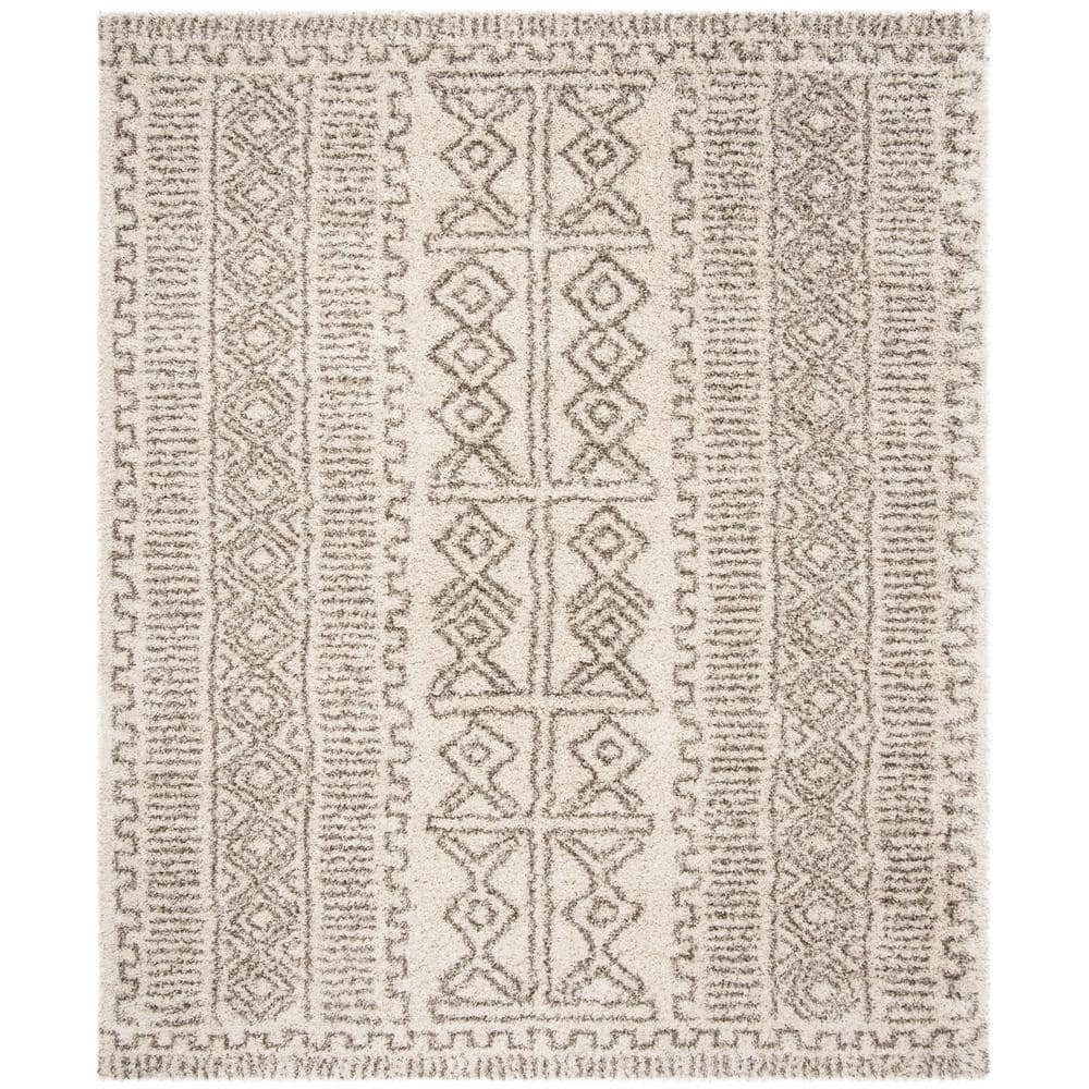 SAFAVIEH Hudson Shag Ivory/Gray 9 ft. x 12 ft. Border Tribal Area Rug