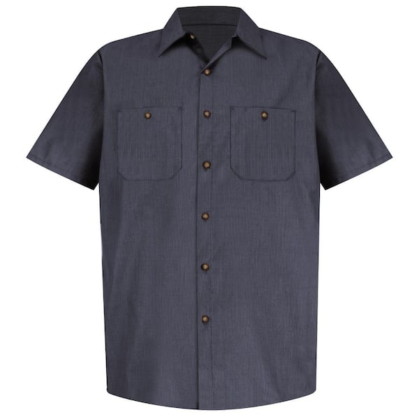 Red Kap Men's Size L Blue/Charcoal Microcheck Geometric Micro-Check Work Shirt