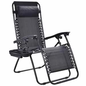 Black Chair without Footrest Zero Gravity Reclining Plastic Outdoor Lounge Chair