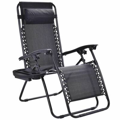 Goplus Black Chair without Footrest Zero Gravity Reclining Plastic Outdoor Lounge Chair