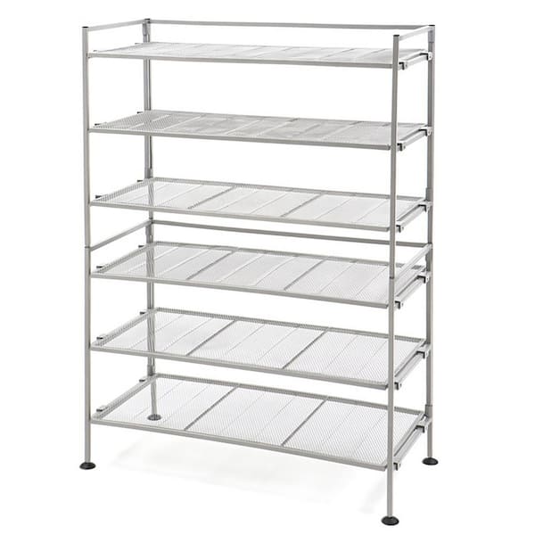 Seville Classics 19.1 in. H 9-Pair 3-Tier Silver Iron Shoe Rack