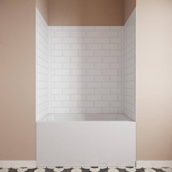 DSH-1460-151 32 in. L x 48 in. W x 55 in. H 3-Piece Glue-Up Alcove Bathtub Wall Surround in White Tile Finish