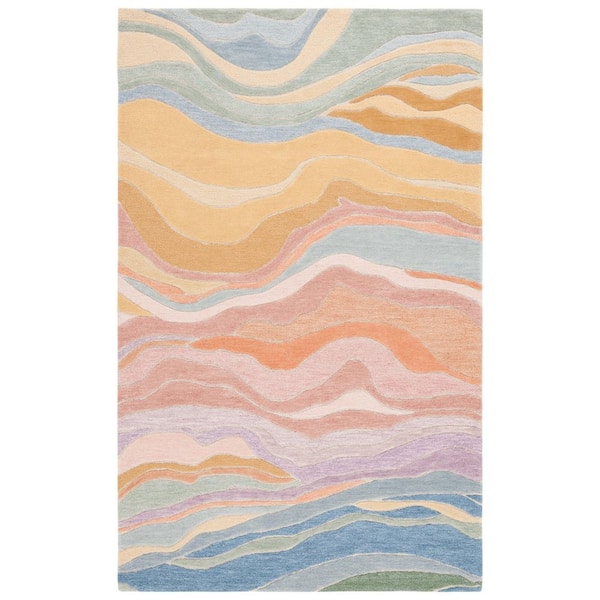 Rodeo Drive 2 ft. x 3 ft. Blue/Blush Abstract Wavy Area Rug