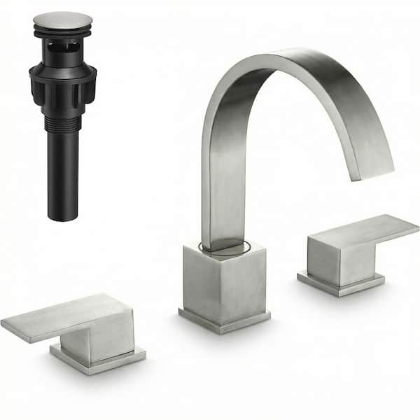 8 in. Widespread Double Handle Bathroom Sink Faucet 3 Hole with Stainless Steel Pop Up Drain and Hose in Brushed Nickel