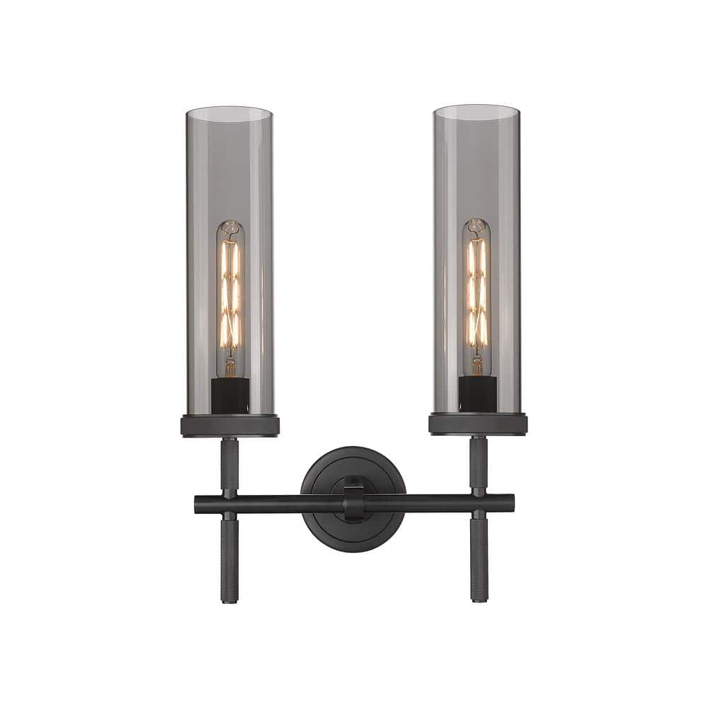 Lincoln 13.88 in. 2-Light Matte Black Vanity Light with Black Glass Shade price history on PriceWatchPro