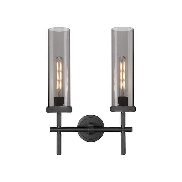 Innovations Lincoln 13.88 in. 2-Light Matte Black Vanity Light with Glass Shade
