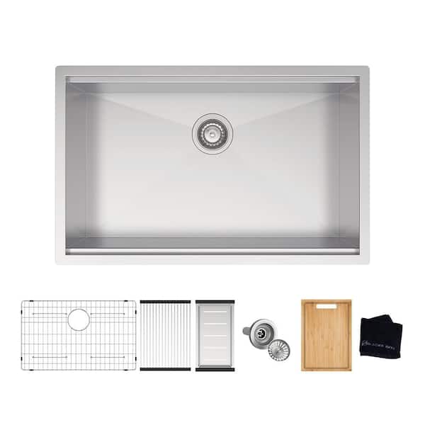 Zero Radius 30 in. Undermount Single Bowl 18 Gauge Stainless Steel Workstation Kitchen Sink and Accessories