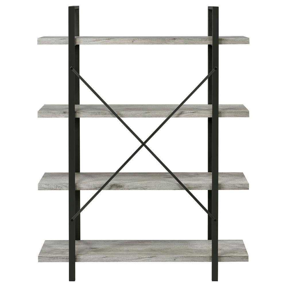 Pearl Silver 55" Transitional 4-Shelf Bookcase with Cross-Back Design