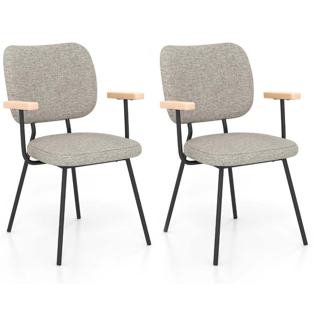 Costway Grey Modern Linen Fabric Dining Chairs Padded Kitchen Accent