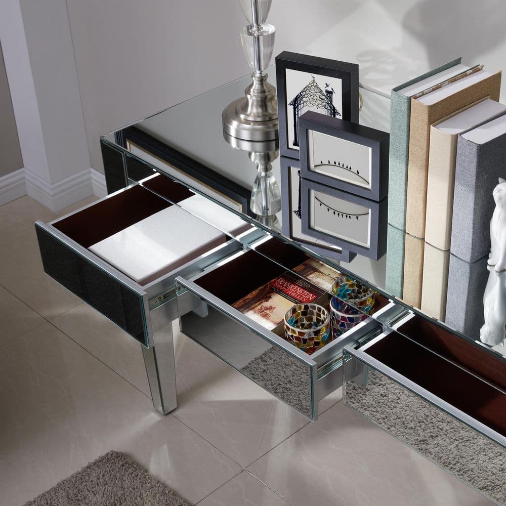 Glamorous Brown Mirrored Desk with 3 Felt-Lined Drawers