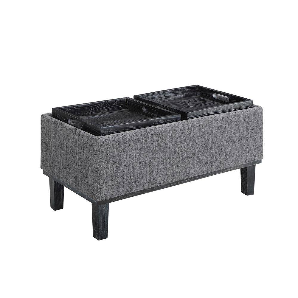Gray Linen Tufted Storage Ottoman with Reversible Trays