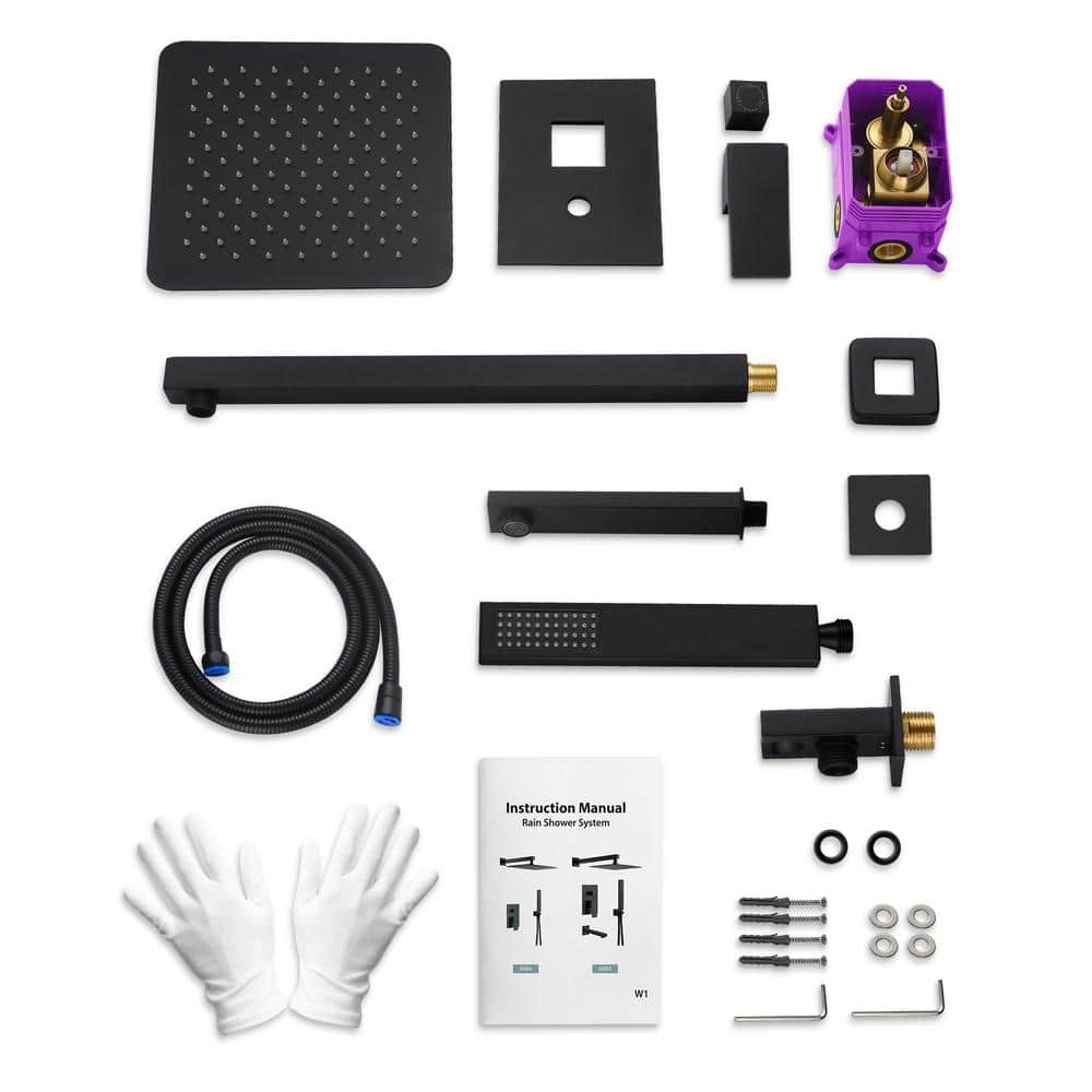 Matte Black Stainless Steel Rain Shower Head System with Handheld Spray
