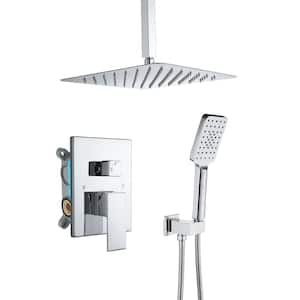 Single-Handle 3-Spray Patterns High Pressure Square Shower Faucet with Handheld and Rough-in Valve in Polished Chrome