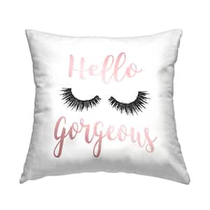 Hello Gorgeous Black Eyelashes Pink Print Polyester 18 in. x 18 in. Throw Pillow