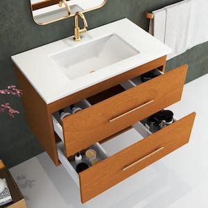 Napa 36 W x 22 D x 21-3/8 H Single Sink Bathroom Vanity Wall Mounted in Pacific Maple with White Quartz Countertop