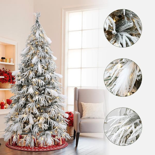 LuxenHome 6.5 ft. PreLit Flocked Sweeping Branches Artificial