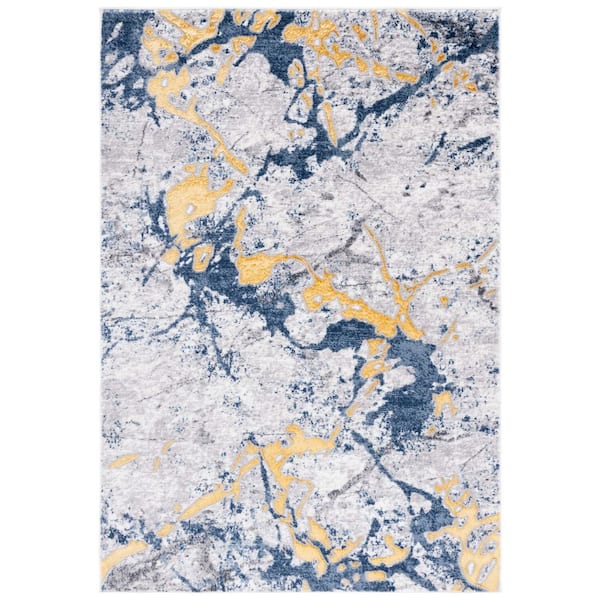 Amelia 9 ft. x 12 ft. Ivory/Blue Gold Abstract Marble Area Rug