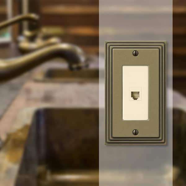 Tiered 1 Gang Phone Metal Wall Plate - Rustic Brass