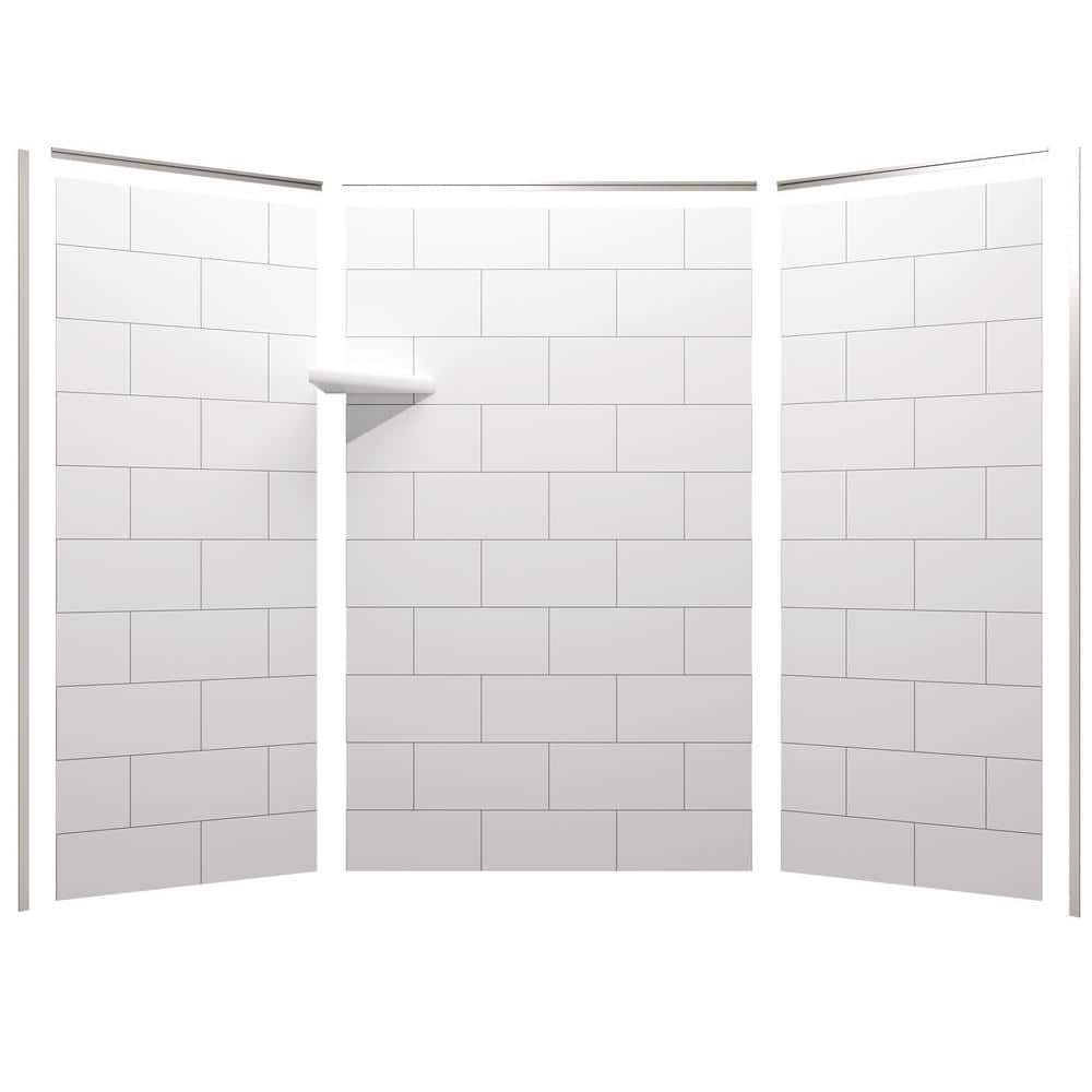 FlexStyle 60" x 36" x 80" White and Gray Block Shower Wall Surround with Brushed Nickel Trim