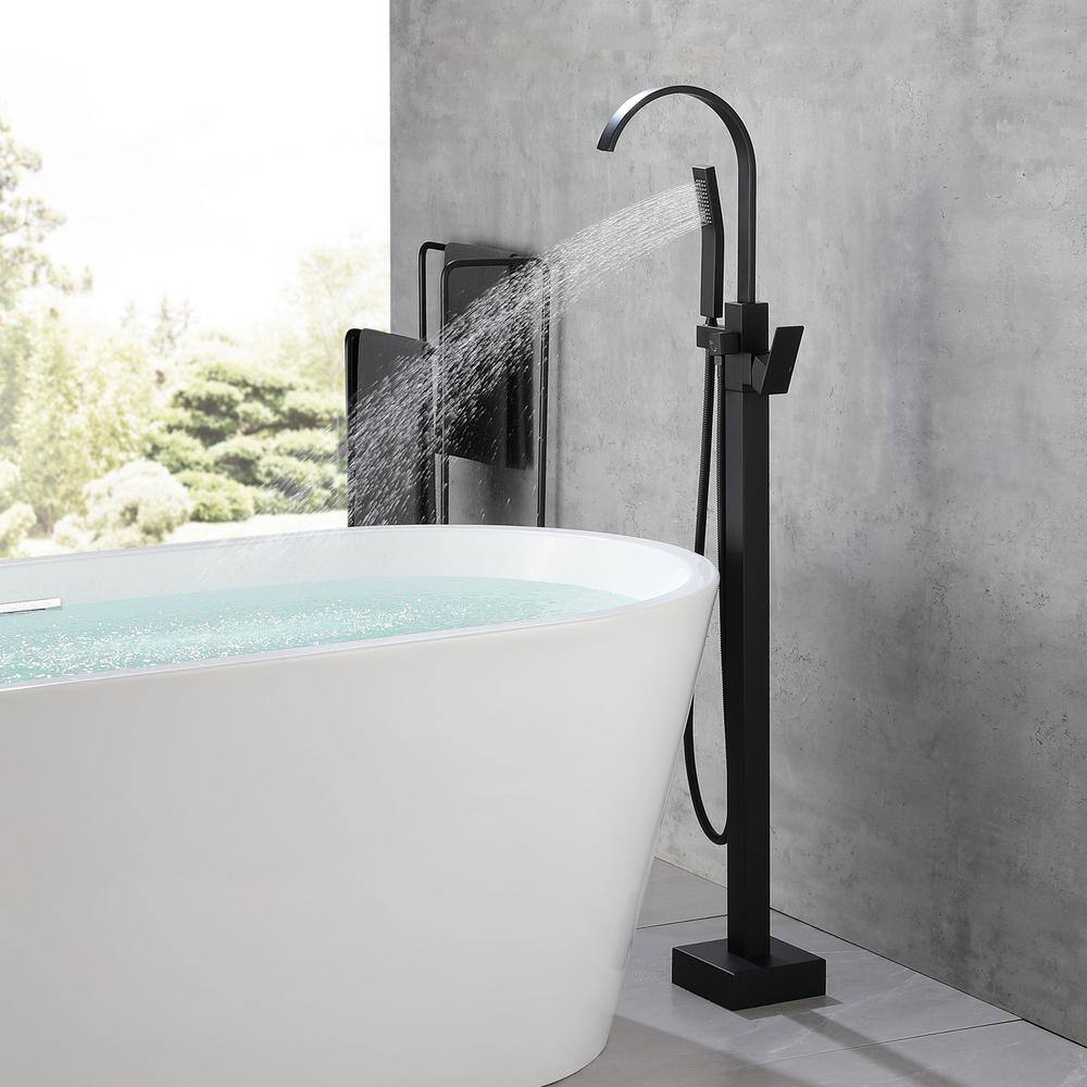 Matte Black Freestanding Floor Mount Tub Faucet with Hand Shower
