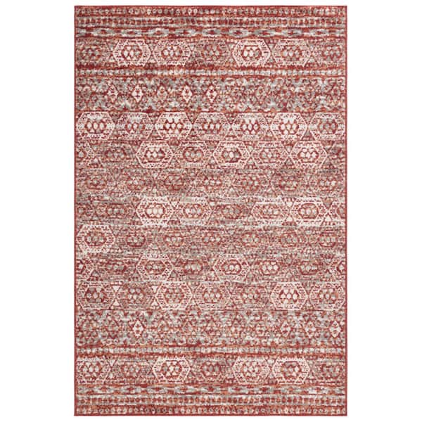 Pyramid 5 ft. x 8 ft. Rust/Ivory Gray Distressed Geometric Area Rug