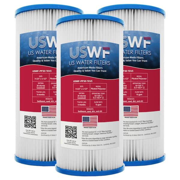 US Water Filters 30 mic 10 in. x 4.5 in. Pleated Polyester Sediment Whole House Water Filter Cartridge (3-Pack)