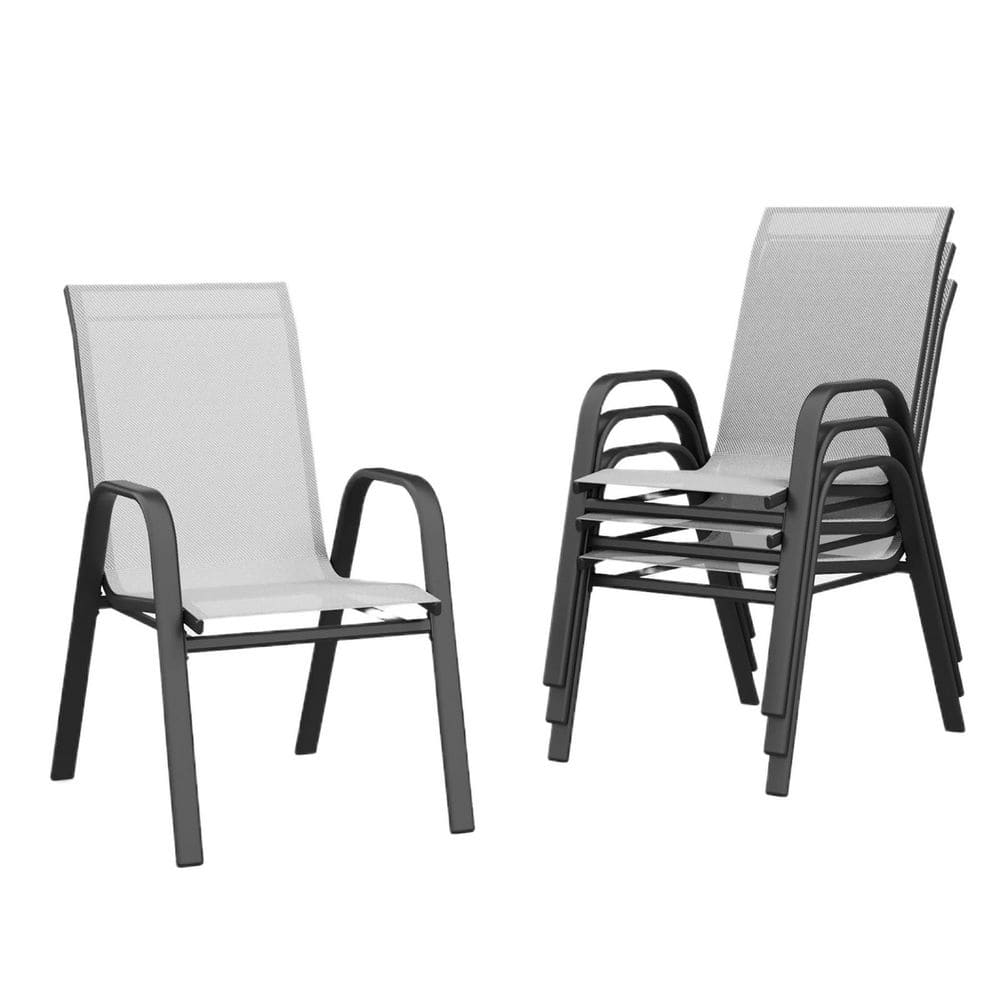Black Metal Frame Gray Textilene Stackable Outdoor Dining Chair Set of 4 price history on PriceWatchPro