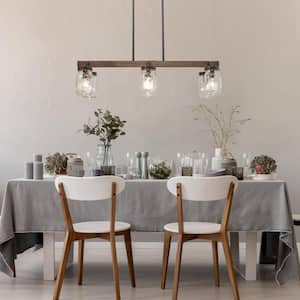 Modern Farmhouse 6-Light Oil Rubbed Bronze Island Chandelier with Clear Mason Jar Glass Shade and Faux Wood Accent