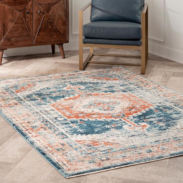 Harley Barbed Mast Medallion Blue 5 ft. x 5 ft. Indoor Square Rug