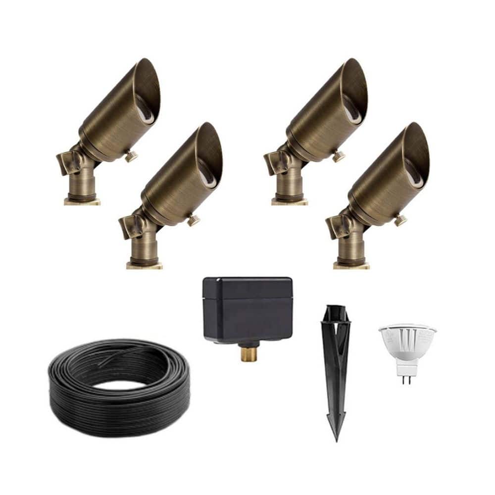 Low Voltage Bronze Hardwired Outdoor Brass Spotlight with LED Bulb (4-Pack) price history on PriceWatchPro