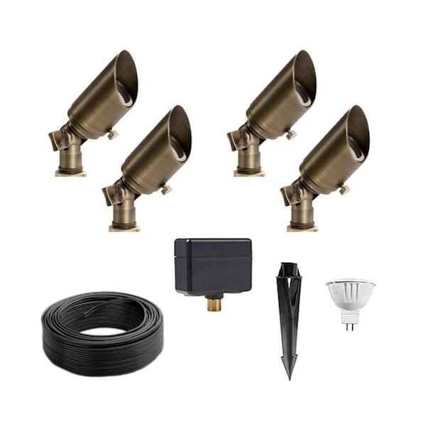 Low Voltage Bronze Hardwired Outdoor Brass Spotlight with LED Bulb (4-Pack)