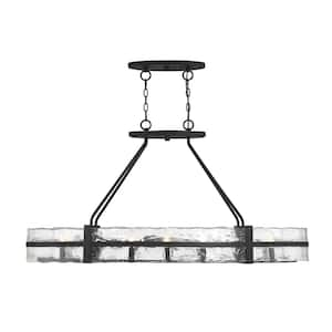 48 in. W x 24.5 in. H 10-Light Matte Black Linear Chandelier with Clear Water Glass Shade