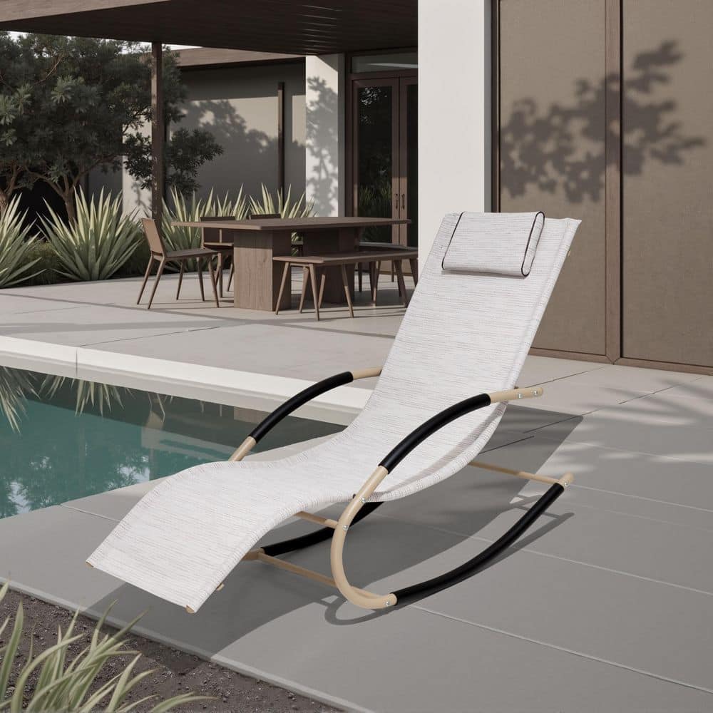 1 Piece Steel Outdoor Rocking Lounge Chair in White Gray Patio Arms Pool Lounge Chairs with Removable Pillow price history on PriceWatchPro