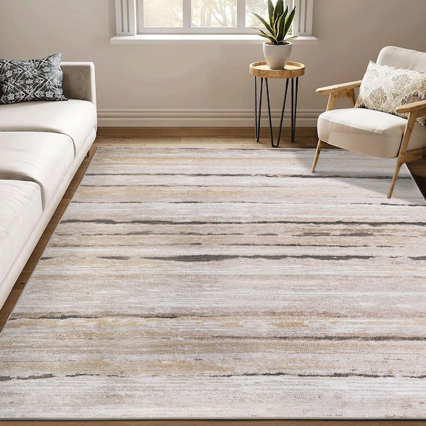 LOOM & LUXE Collection 5 ft. x 7.5 ft. Brown Striped Non-Shedding Stylish and Stain Resistant Area Rug