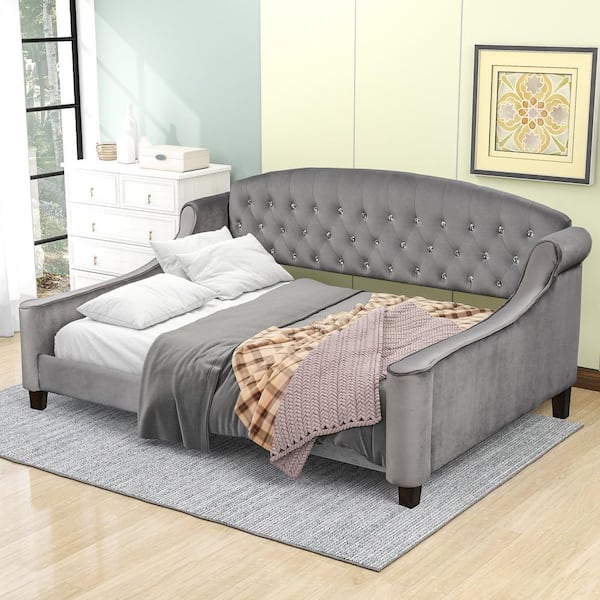 GOJANE Gray Full Modern Luxury Tufted Button Daybed