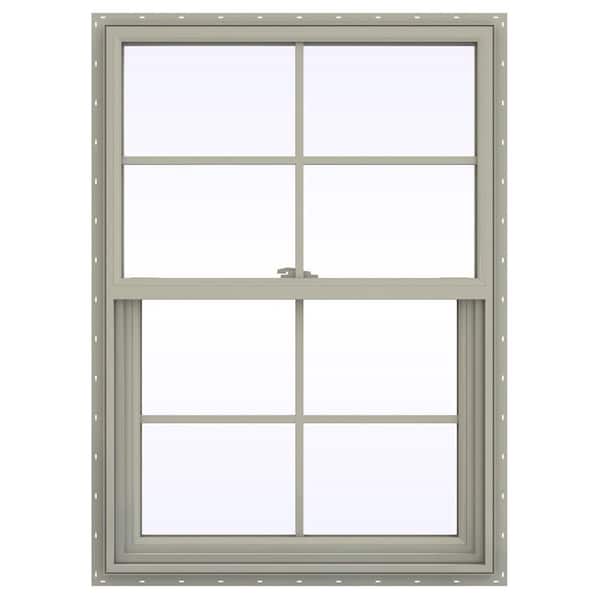 JELD-WEN 29.5 in. x 41.5 in. V-2500 Series Desert Sand Vinyl Single Hung Window with Colonial Grids/Grilles
