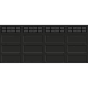 Bridgeport Steel Extended Panel 16ft. X 7ft. Insulated 12.9 R-Value Matte Lustra Black Garage Door with windows