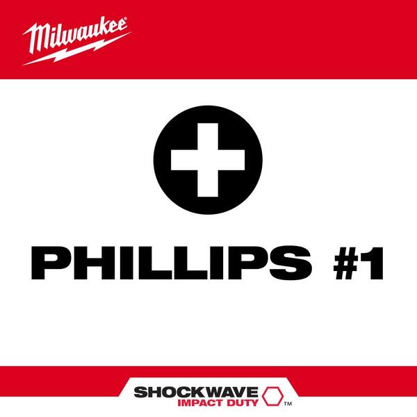 5x New Milwaukee Shockwave 1" PH1 #1 Phillips Impact Duty Driver Bits 