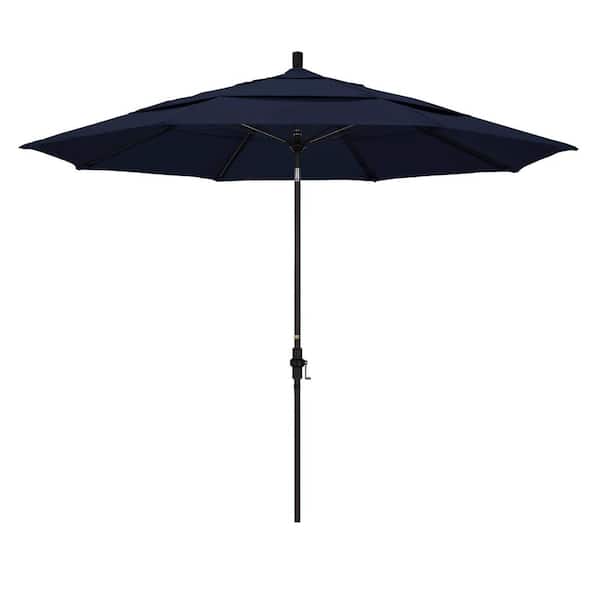 California Umbrella 11 ft. Fiberglass Collar Tilt Double Vented Patio Umbrella in Navy Blue Olefin