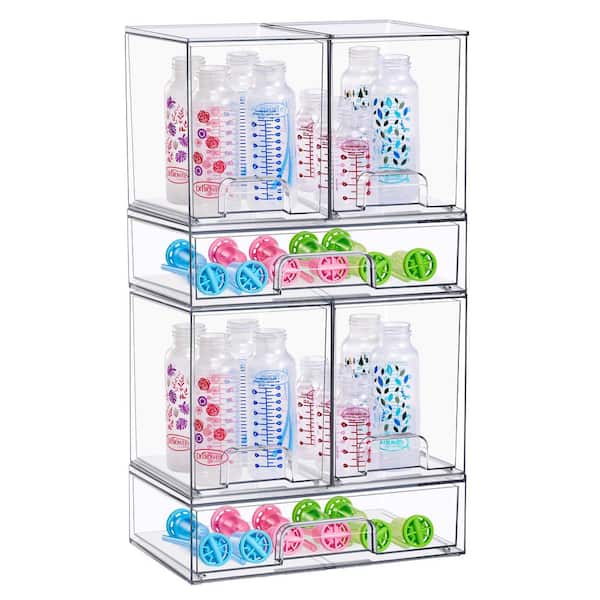 Clear Acrylic Pull-Out Organizer, Stackable Storage Drawers, 6-Pack Plastic Organizer Bins
