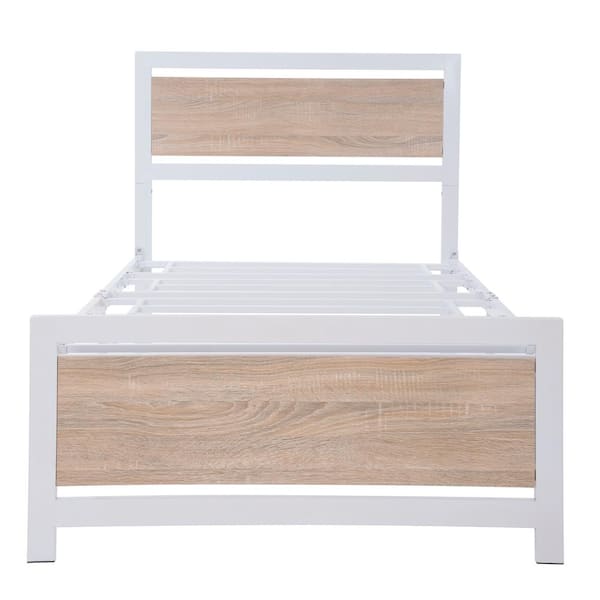 anpport White Metal Frame Twin Size Platform Bed with Headboard and Footboard, No Box Spring Needed