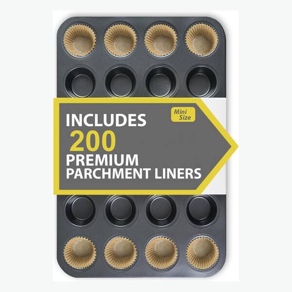 24-Cup Carbon Steel Mini Muffin Pan Nonstick Cupcake Baking Tray with 200 Cupcake Liners Baking Tool