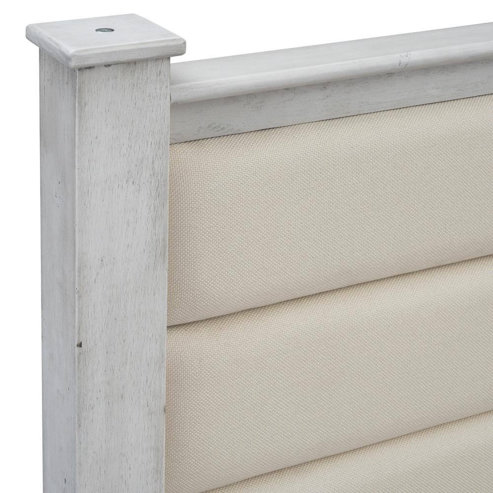 Antique White Queen Pine Wood Platform Bed with Upholstered Headboard and Storage Drawers