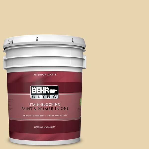 BEHR ULTRA 5 gal. #UL180-11 Lemon Drop Matte Interior Paint and Primer in One
