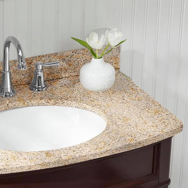 Terryn 31 in. W x 35 in. H x 20 in. D Vanity in Cherry with Granite Vanity Top in Beige with White Basin