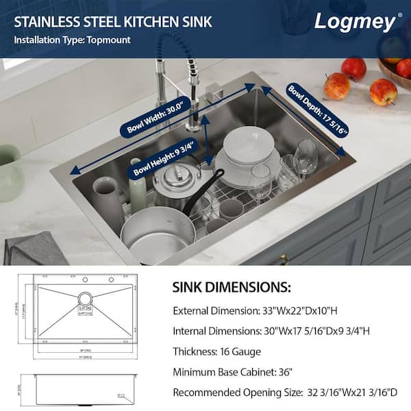 Homedec 33x22 Drop Kitchen Sink Black Gunmetal Ledge Workstation 16 - View #10