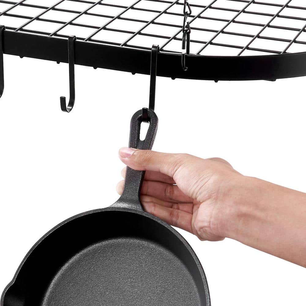 Black Carbon Steel Ceiling Mounted Pot Rack with 12 Hooks
