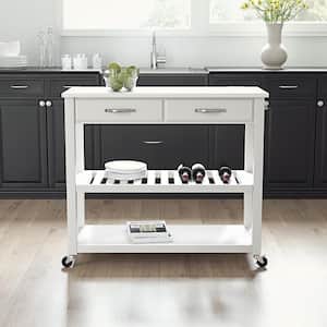 White Full Size Kitchen Prep Cart with Granite Top