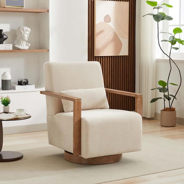 Unbranded Beige Linen Mid Century Swivel Accent Chair Modern Upholstered Armchair 360 Degree Swivel Chair Reading Side Chair
